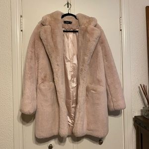 Pink Fluffy Faux Fur Mob Wife Coat - S